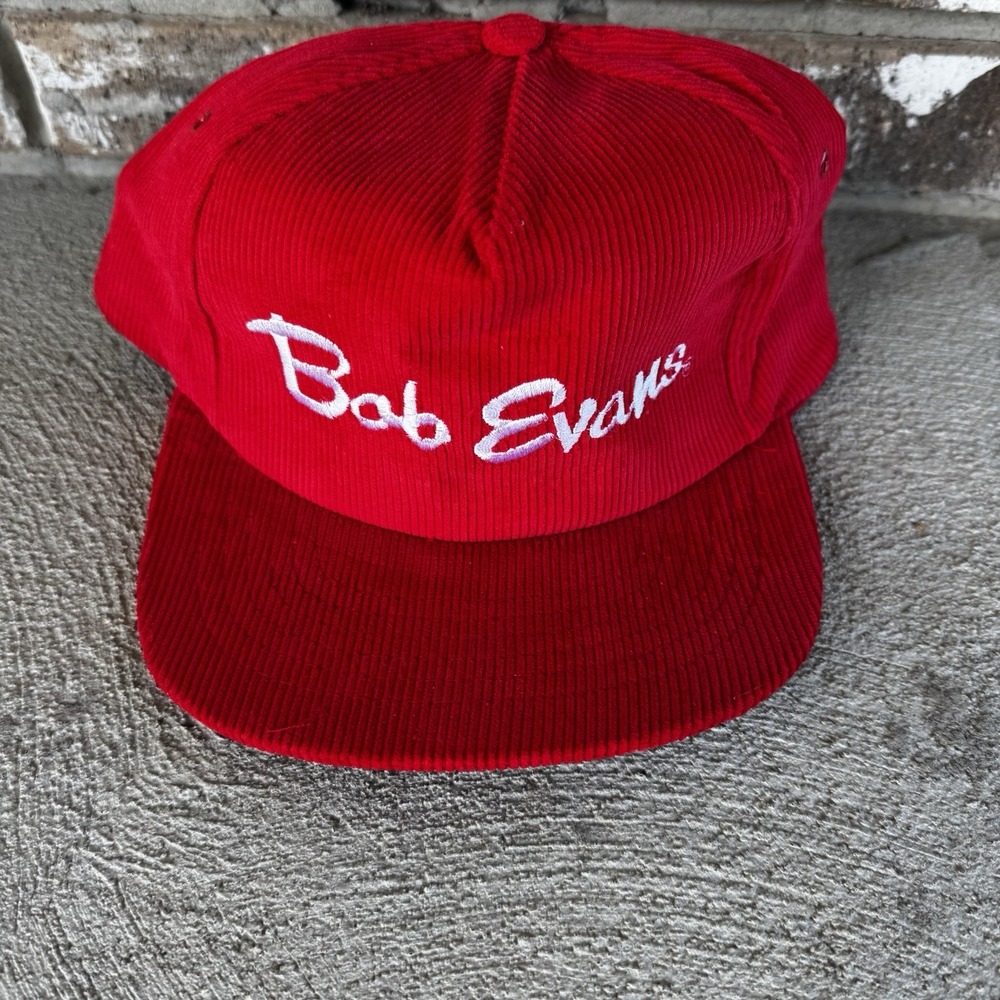 Vintage Bob‎ Evans Corduroy Hat Snapback Cap Mens Trucker Hat Red